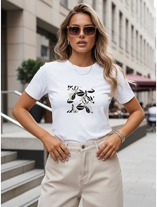 Dámské ležérní tričko s rostlinným motivem, bílé, FashionStreet NX8053RY