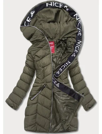 Péřová dámská bunda v khaki barvě pro přechodné období (2M-001) Péřová dámská bunda v khaki barvě pro přechodné období (2M-001)