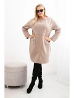 Dámské šaty Plus Size máslové s kapsou a rukávem 3/4 camelový