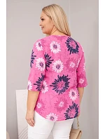 Dámská bavlněná halenka Plus Size s krátkým rukávem a knoflíky růžová