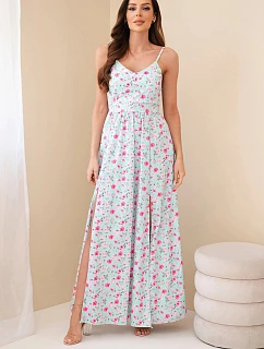 Dámské maxi šaty s květinovým vzorem na ramínkách se zavazováním na zádech mentolová