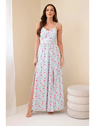 Dámské maxi šaty s květinovým vzorem na ramínkách se zavazováním na zádech mentolová Dámské maxi šaty s květinovým vzorem na ramínkách se zavazováním na zádech mentolová