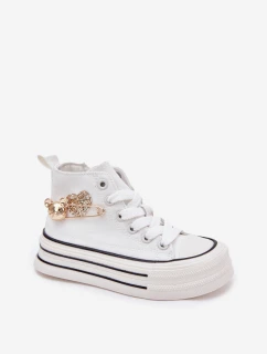 Dětské Vysoké Tenisky Se Zlatou Dekorací Bílé Elvena