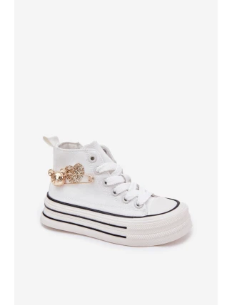 Dětské Vysoké Tenisky Se Zlatou Dekorací Bílé Elvena