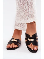 Ploché Dámské Pantofle S Páskem A Zlatým Detalem Černé Kerenza