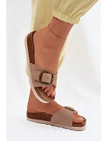 Kožené dámské nazouváky s přezkou tmavě béžové Emiline