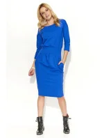 Dámské šaty s volným střihem středně dlouhé modré - Modrá - Makadamia