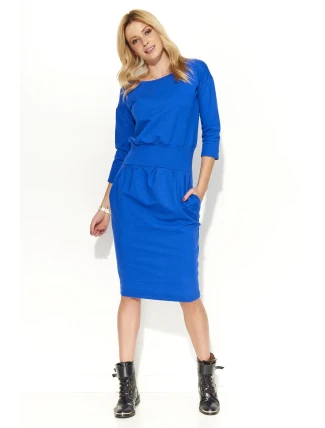 Dámské šaty s volným střihem středně dlouhé modré - Modrá - Makadamia