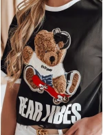 Dámské oversize tričko s výšivkou medvídka MISIONISTA černá FashionStreet RY2851