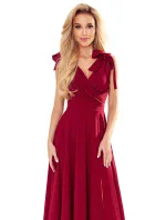 ELENA - Dlouhé dámské šaty ve vínové bordó barvě s výstřihem a zavazováním na ramenou 405-1 ELENA - Dlouhé dámské šaty ve vínové bordó barvě s výstřihem a zavazováním na ramenou 405-1