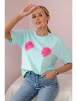 Bavlněná halenka s květinovým potiskem světlá máta