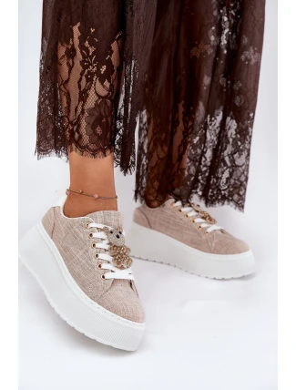 Tenisky Na Platformě S Potiskem Medvěd S.Barski BF51-014 Béžové