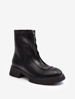Dámské černé kotníčkové boty na plochém podpatku s zipem Elkasa
