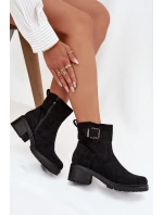 Zateplené dámské kotníkové boty na nízkém podpatku s přezkou Černé Helvina