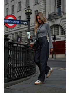 M799 Kalhoty se širokými nohavicemi - grafitové