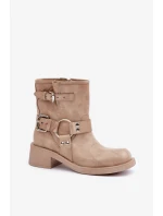 Dámské Kožené Kotníkové Boty Na Nízkém Bloku Podpatku S Pásky Zazoo 3644 Béžové