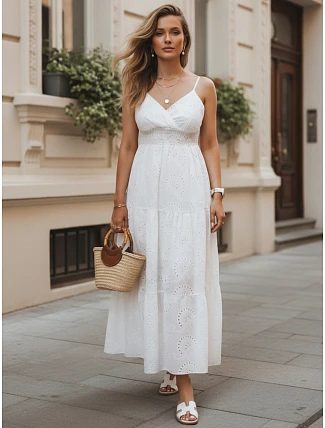 Bavlněné prolamované maxi šaty bez ramínek bílé FashionStreet EY2679 Bavlněné prolamované maxi šaty bez ramínek bílé FashionStreet EY2679