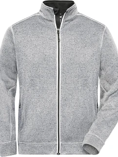 Daiber JN 898 Pánská pracovní pletená fleece bunda - Solid 02.0898 white melange/carbon