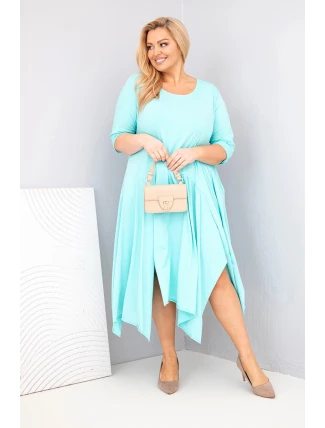 Dámská bavlněná sukni Plus Size s asymetrickým spodním lemem mátová