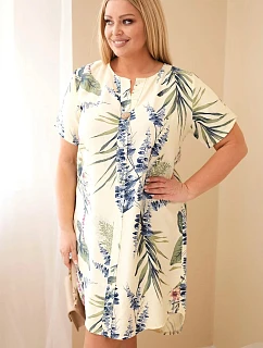 Dámské viskózové šaty Plus Size s krátkým rukávem a výstřihem na knoflíky žlutá