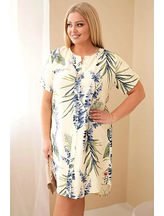 Dámské viskózové šaty Plus Size s krátkým rukávem a výstřihem na knoflíky žlutá