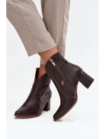 Kožené otevřené dámské kotníkové boty na podpatku Zazoo 3647 čokoládové