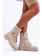Kožené zdobené botky Workery Dámské béžové Totah