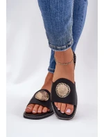 Ekokožené Pantofle Na Plošem Podpatku S Dekorací Černé Tatereia Ekokožené Pantofle Na Plošem Podpatku S Dekorací Černé Tatereia