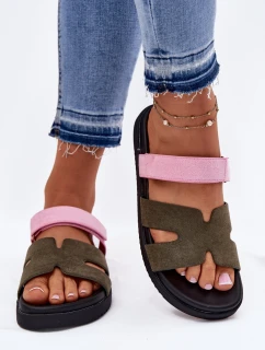 Dámské Pantofle Na Suchý Zip Vinceza 17401 Zeleno-Růžové