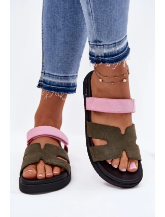 Dámské Pantofle Na Suchý Zip Vinceza 17401 Zeleno-Růžové