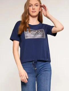 Dámské tričko s ozdobným panelem TSH0083-013 tmavě modrá - Monnari