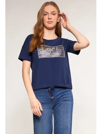Dámské tričko s ozdobným panelem TSH0083-013 tmavě modrá - Monnari