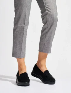 Luxusní dámské mokasíny černé na klínku