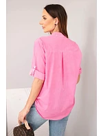 Dámská bavlněná košilová halenka s krátkým rukávem a kapsičkou růžová