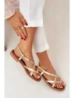 Kožené Ploché Sandály S Propletenými Pásky Zazoo 40429 Zlaté