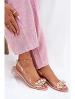 Průhledné sandály na nízkém podpatku se zdobením D&A MR51-709 růžové Průhledné sandály na nízkém podpatku se zdobením D&A MR51-709 růžové