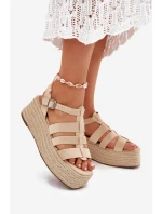 Dámské Sandály S Pásky A Pleteninou Béžové Pardauss