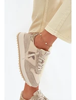 Kožené Semišové Dámské Tenisky Na Platformě Kobbo 100103 Béžové