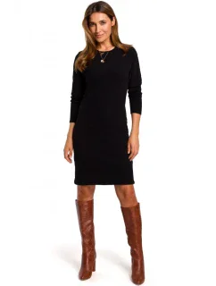 S178 Svetrové šaty s dlouhým rukávem - černé