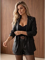 Dámská kožená bunda s nařasenými rukávy, černá, FashionStreet PY0168