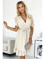 455-1 Šaty CORNELIA s volánem, výstřihem a zavazováním - BEACH
