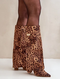 Dámské Kozačky Na Podpatku Před Kolena Leopardí Hnědé Portora