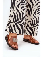 Dámské Pantofle Na Klínu Eko Kůže S Ozdobou Hnědé Sarela