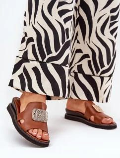 Dámské Pantofle Na Klínu Eko Kůže S Ozdobou Hnědé Sarela