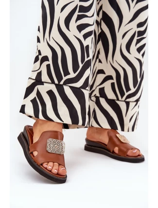 Dámské Pantofle Na Klínu Eko Kůže S Ozdobou Hnědé Sarela