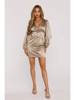 M888 Saténové mini šaty s nadýchanými rukávy - zlaté M888 Saténové mini šaty s nadýchanými rukávy - zlaté