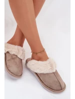 Dámské pantofle s kožíškem – khaki Carisse