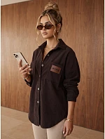 Dámská oversize košilová bunda z kordového materiálu v čokoládové barvě FashionStreet TY6054 Dámská oversize košilová bunda z kordového materiálu v čokoládové barvě FashionStreet TY6054