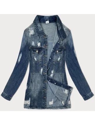 Světle modrá dlouhá džínová bunda s protrženími (POP7110-K) Světle modrá dlouhá džínová bunda s protrženími (POP7110-K)