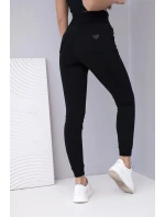 Dámské teplákové kalhoty s vysokým pasem a šňůrkou černé